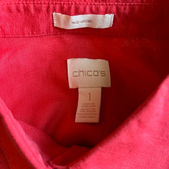 CHICO’S 100% Linen Tunic Red Blouse 3/4 Sleeve Breathable No-Iron Beach - Picture 3 of 5
